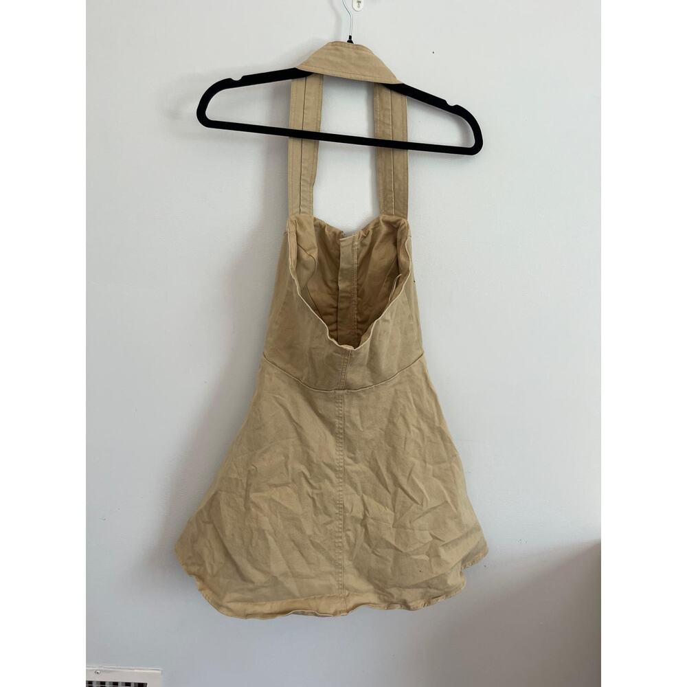 Bardot Halter Mini Dress Women XS‎ Beige Zip Front Flared Cotton